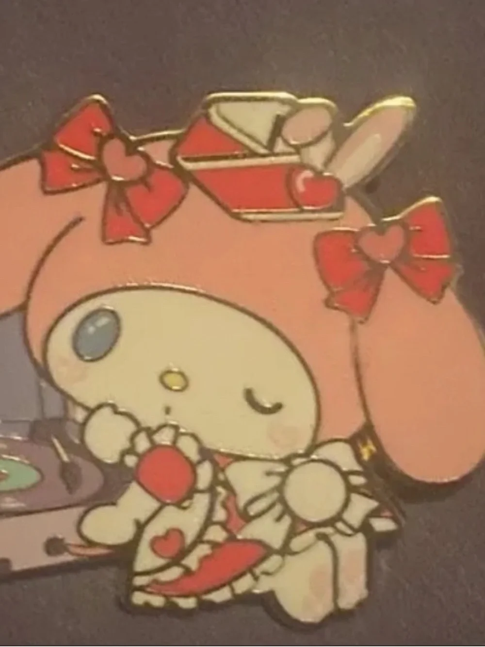 Sanrio My Melody Pink and Red Heart Bow Enamel Pin